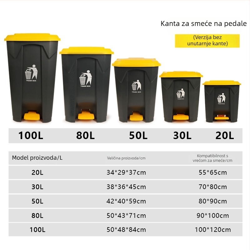 Kanta za otpatke s pedalom i poklopcem, velike kapacitete, plastična, cilindrična, za komercijalnu i kućnu upotrebu
