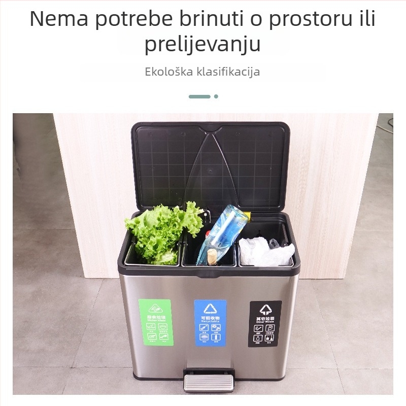 Kanta za smeće od nehrđajućeg čelika s odjeljkom za suhe/mokre, otvaranje nogom, dvostruka ili trostruka komora, za kuhinju, dnevni boravak i ured