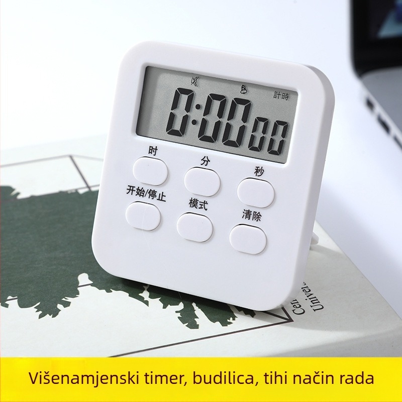 Tajmer s velikim zaslonom, tih, višenamjenski – mjerač vremena za učenje i budilica za kuhinju i spavaću sobu