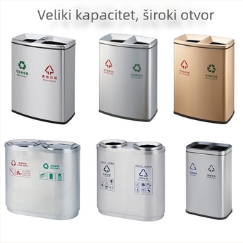 Prilagođeni koš od nehrđajućeg čelika s velikim otvorom za hotele, trgovačke centre, zračne luke i metro stanice; unutarnji plastični spremnik otporan na otiske prstiju