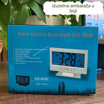 8082 Inteligentni budilnik s glasovnim upravljanjem, elektronički budilnik s velikim LCD zaslonom, tih, svijetleći, moderan studentski stolni sat