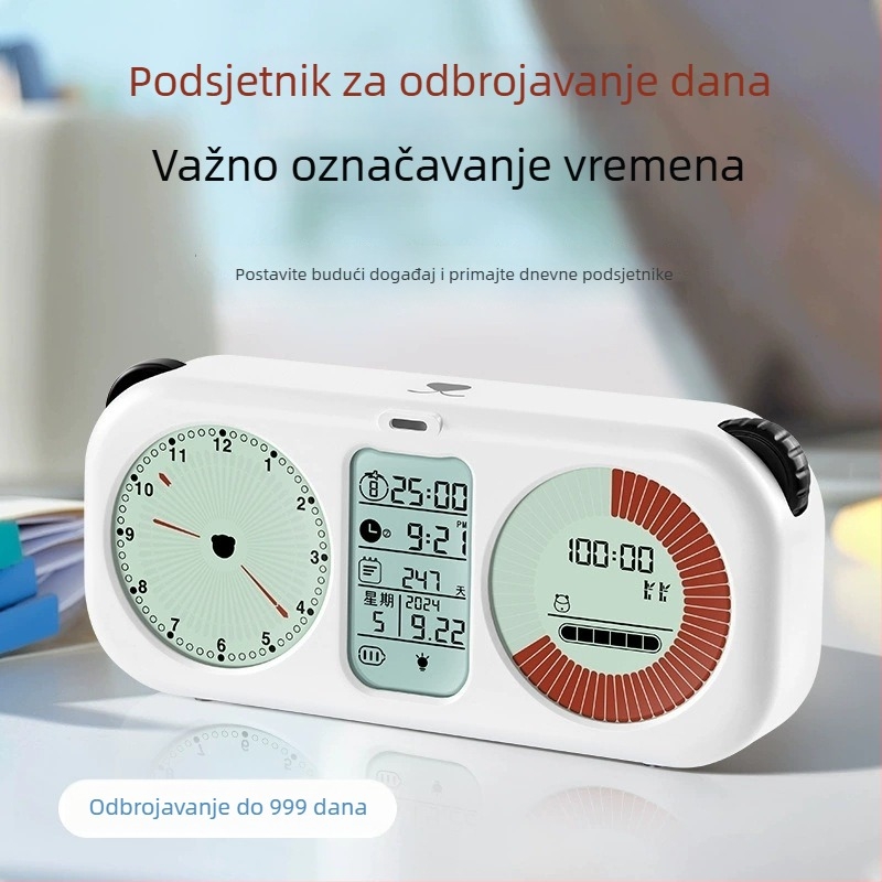 Vizualni mjerač vremena za učenje sa praćenjem samodiscipline, dječji sat, alarm, datum i odbrojavanje od 999 dana