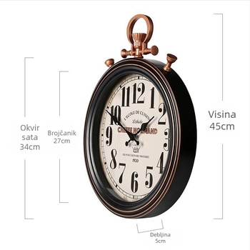 Zidni sat u američko-seoskom retro stilu, personalizirani dizajn s motivom džepnog sata, europski antikni stil, kreativan nostalgični zidni dekor.