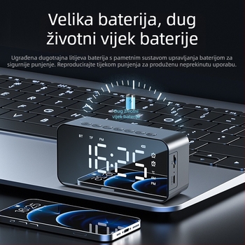 Bluetooth električni stolni sat s budilicom, punjenjem, noćnim osvjetljenjem, višenamjenski s glasovnim najavama