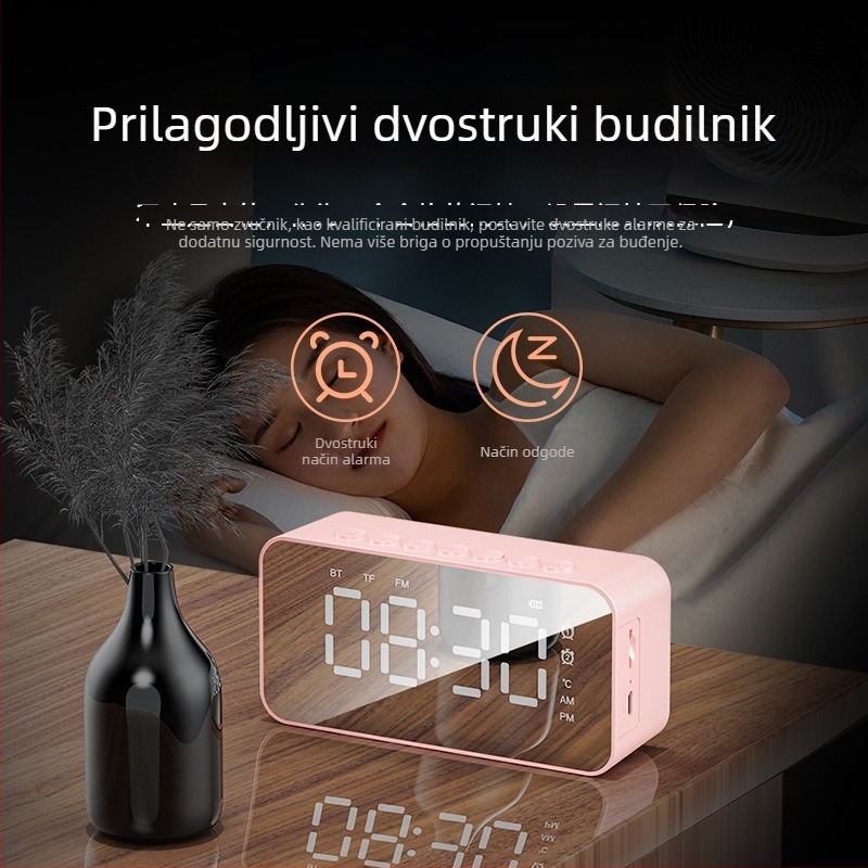 Bluetooth električni stolni sat s budilicom, punjenjem, noćnim osvjetljenjem, višenamjenski s glasovnim najavama
