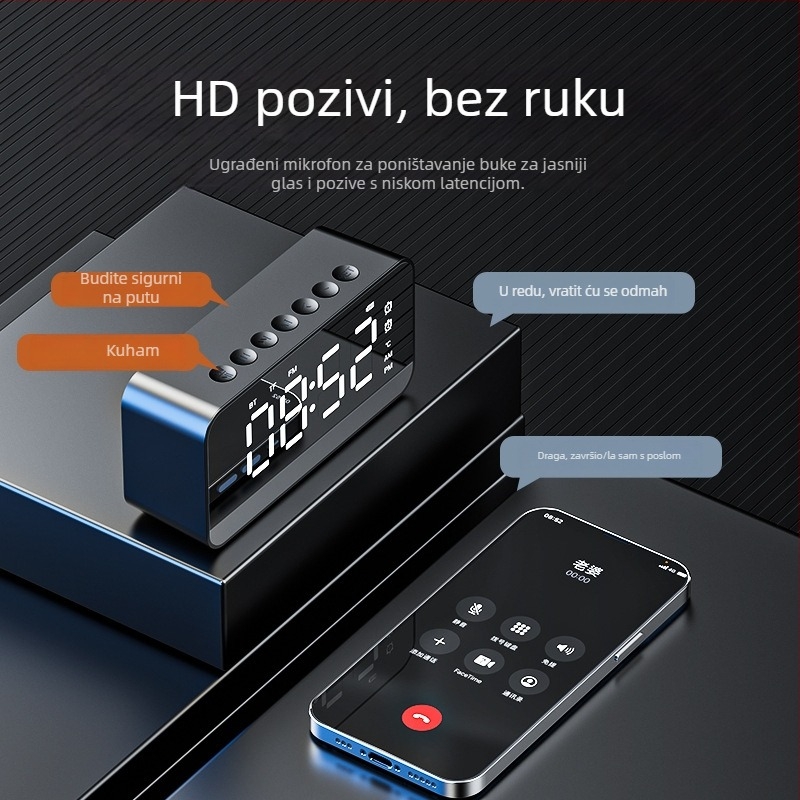 Bluetooth električni stolni sat s budilicom, punjenjem, noćnim osvjetljenjem, višenamjenski s glasovnim najavama