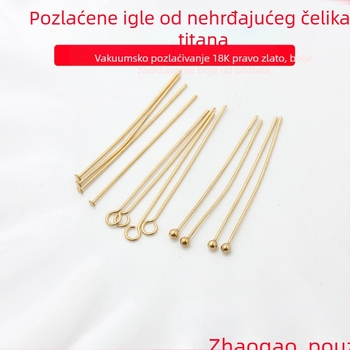 Set igala za perle od nehrđajućeg čelika s vakuum premazom 18K zlata — kuglične, T-oblike, 9-oblike i igle s okruglom glavom za izradu nakita DIY