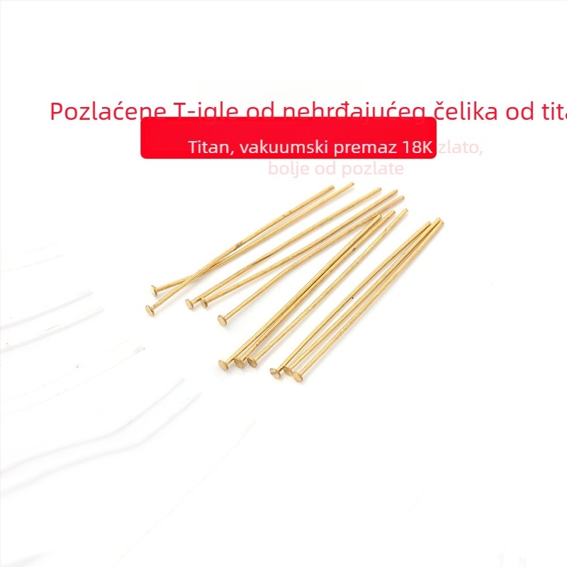 Set igala za perle od nehrđajućeg čelika s vakuum premazom 18K zlata — kuglične, T-oblike, 9-oblike i igle s okruglom glavom za izradu nakita DIY