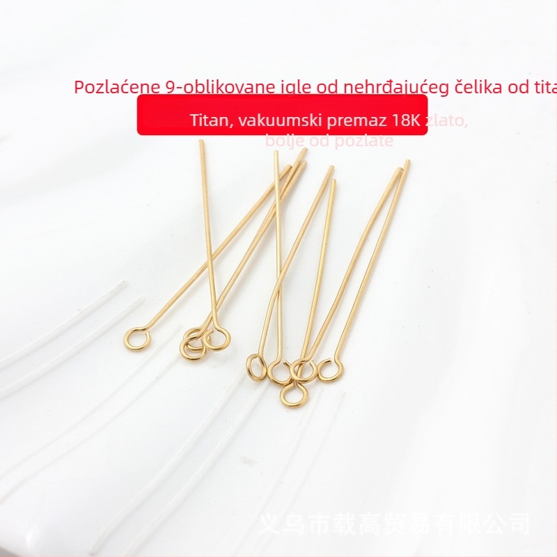 Set igala za perle od nehrđajućeg čelika s vakuum premazom 18K zlata — kuglične, T-oblike, 9-oblike i igle s okruglom glavom za izradu nakita DIY