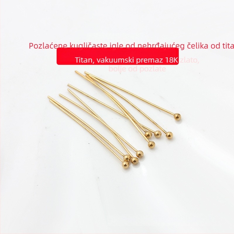 Set igala za perle od nehrđajućeg čelika s vakuum premazom 18K zlata — kuglične, T-oblike, 9-oblike i igle s okruglom glavom za izradu nakita DIY