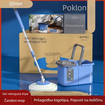 Set rotirajućeg mop-a i kante za kućnu upotrebu — suho i mokro čišćenje, produživač ručke, istiskivanje bez ruku uz kantu, mikrovlakana glava