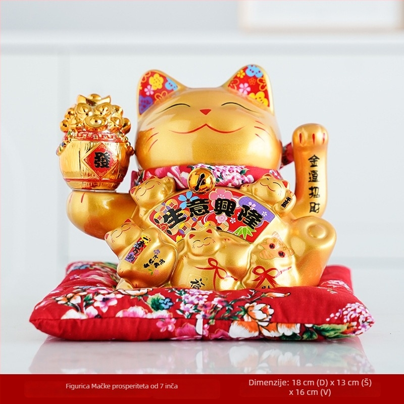 Zlatna keramička mačka Maneki s pokretnom šapom – ukrasna figura za ured i dom