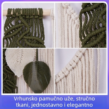 Boho ručno pleteni zidni goblen s šarenim lišćem i resicama