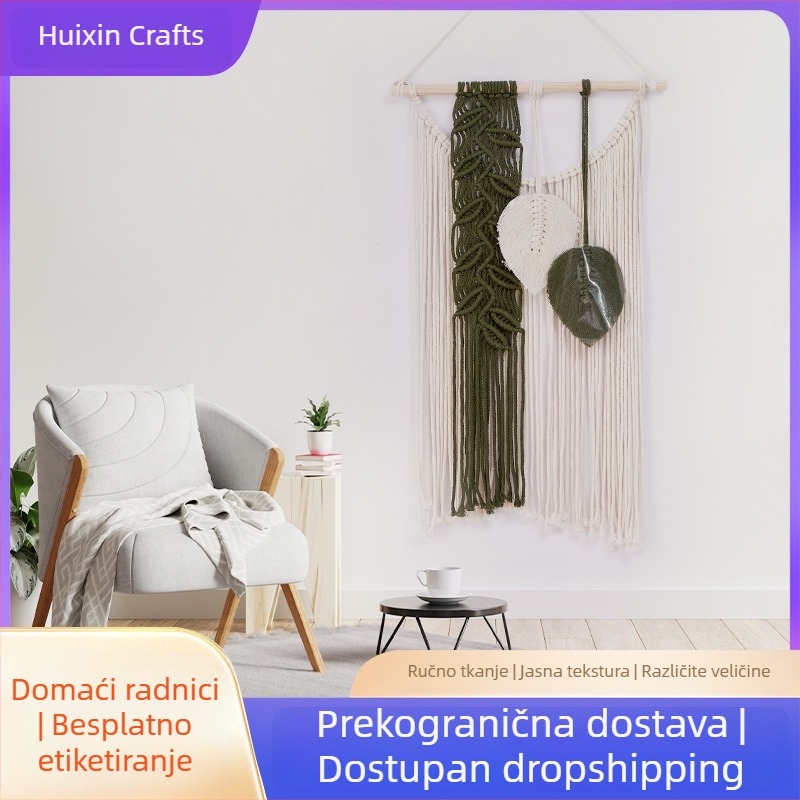 Boho ručno pleteni zidni goblen s šarenim lišćem i resicama