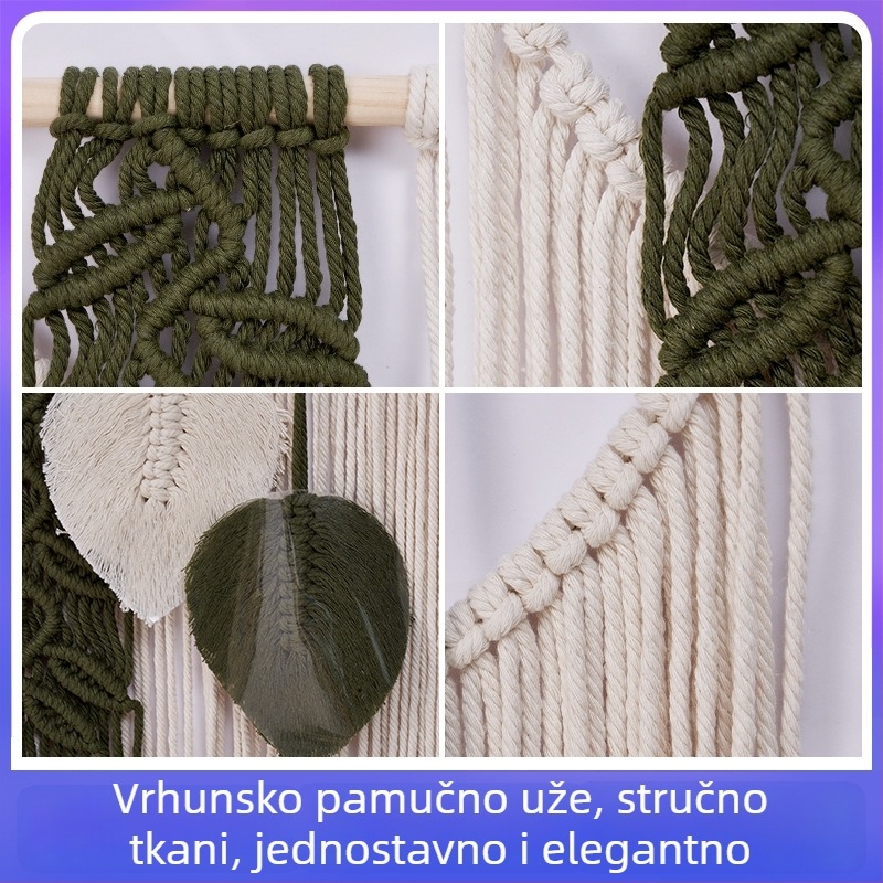 Boho ručno pleteni zidni goblen s šarenim lišćem i resicama