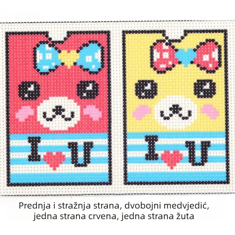 Kit za krstić uz perlice: dvobojni medvjed, držač kartice, sitne šarene perlice u mrežastom uzorku