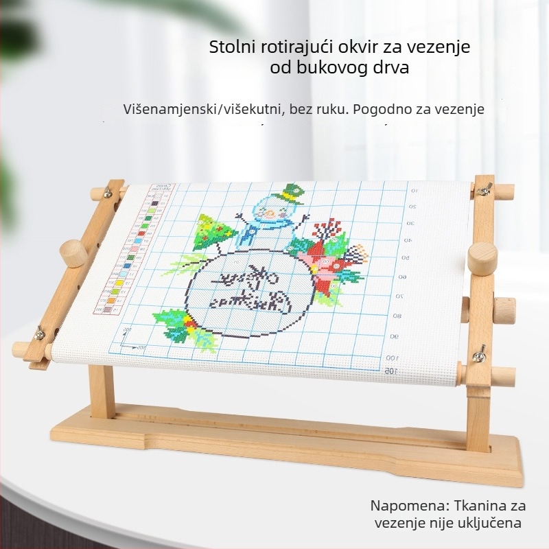 Stolni okretni stalak za šivanje od bukovine i drveni okvir za križićno šivanje
