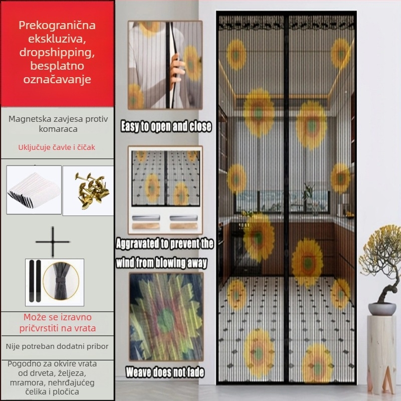 Otisnuta poliester zavjesa za vrata protiv komaraca; za dnevni boravak, kuhinju i spavaću sobu; mekana mrežasta zavjesa