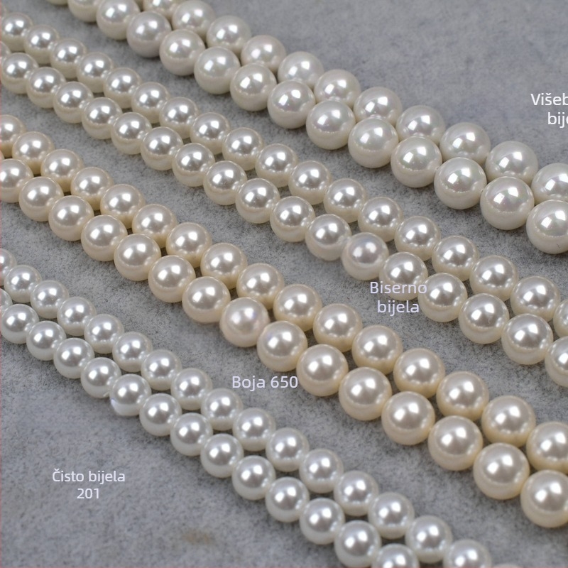 Staklene perle imitacije školjke, bijele, 8 mm, perle s ravnom otvorom, za DIY nakit, 40 cm duga niti, poluproizvodi, 650 boja
