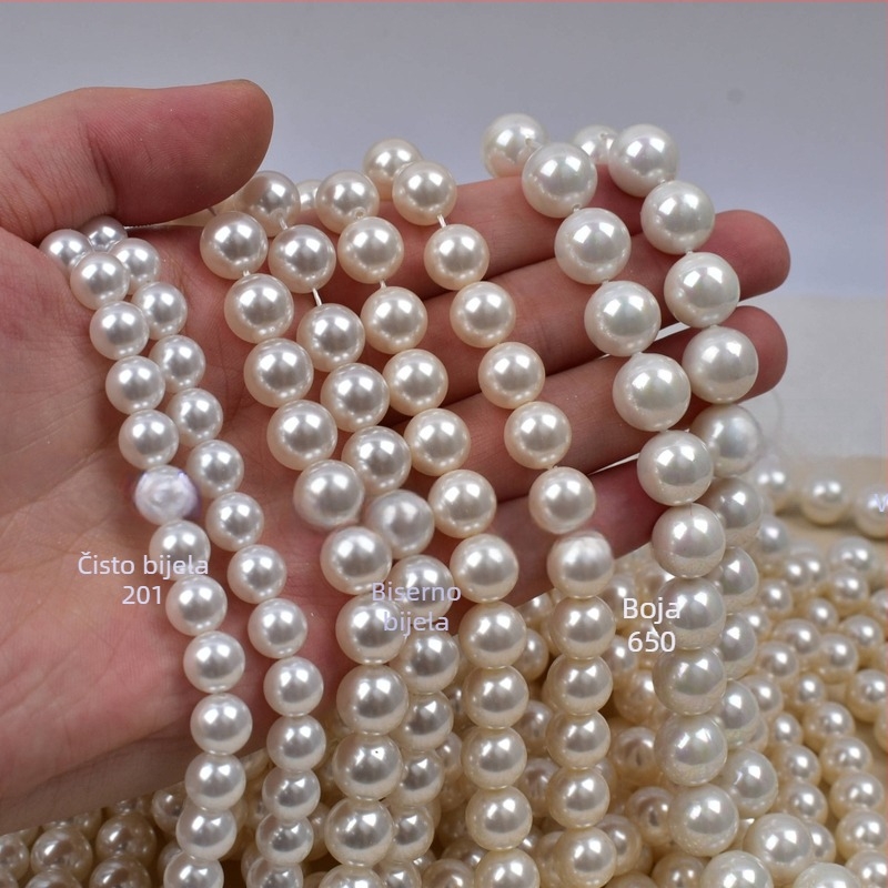 Staklene perle imitacije školjke, bijele, 8 mm, perle s ravnom otvorom, za DIY nakit, 40 cm duga niti, poluproizvodi, 650 boja