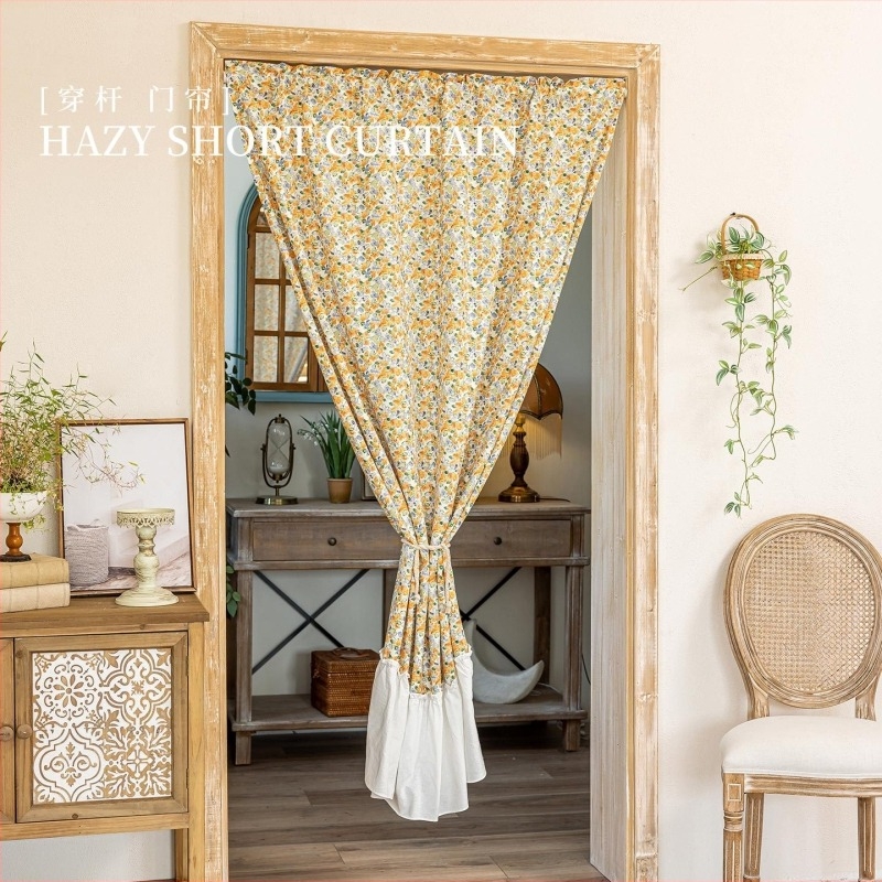 Chenille štampana zavjesa za vrata na šipku, bez bušenja, svježi mali cvjetni seoski stil, kućni dekor
