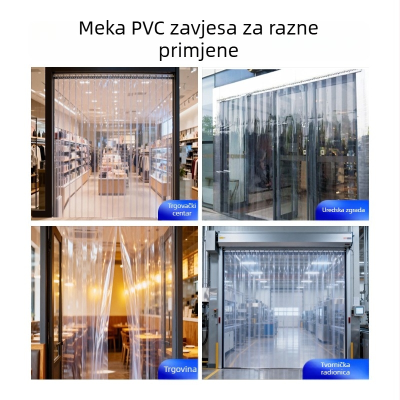 Prozirna mekana zavjesa za vrata, ojačani PVC, za trgovine i radionice, otporna na vjetar i prašinu, četiri sezone delići zavjes
