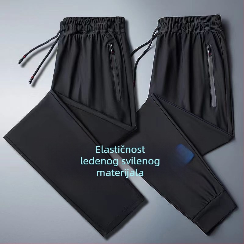 Muške duge sportske ležerne hlače od najlona Ice Silk, lagane, brzo sušeće, elastične, s džepovima na zip i pojasom