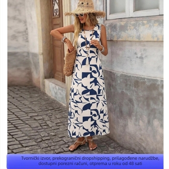 Ženska duga haljina s boho printom, casual i svestrana, 2026