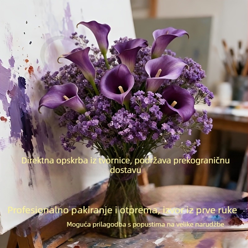 Purpurne umjetne cvijeće: Calla Lily i Baby's Breath – miješana aranžmana