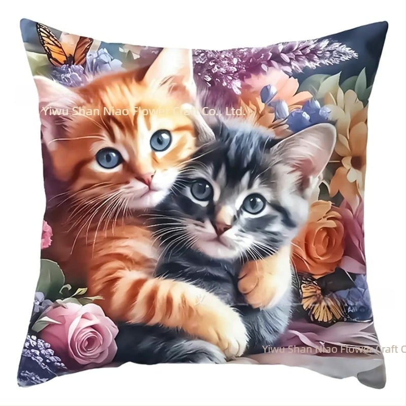 Jastučnica s cvjetnim motivom – peonija i ptice, od lana, 45×45 cm, moderan dizajn za spavaću sobu.