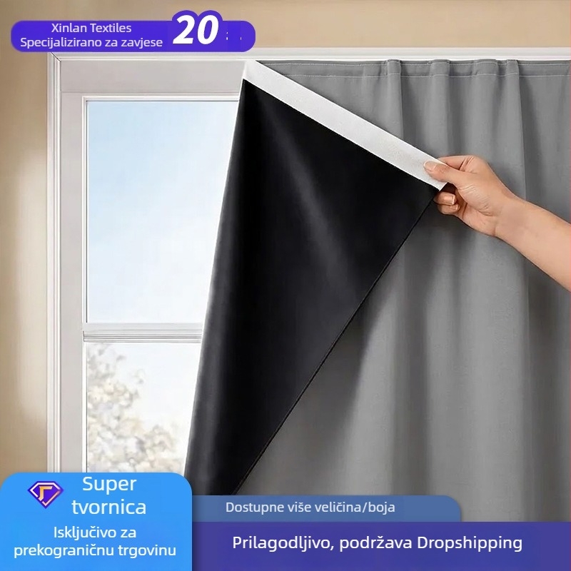Potpuna blackout zavjesa za balkon od poliestera s Velcro zatvaračima – moderni minimalistički dizajn, vodootporna i otporna na vjetar, blokira svjetlost, strojno pranje