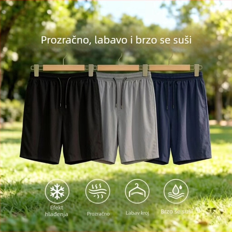 Muške sport shorts od ice silk, ljeto, lagane i brzo se suše, opušten kroj, capri dužina