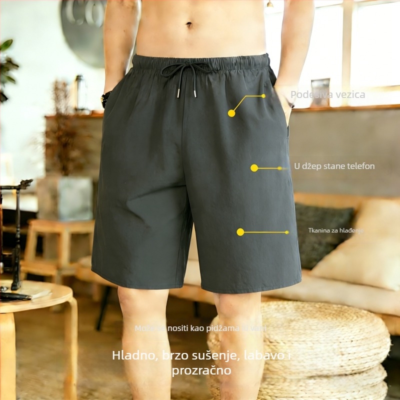 Muške sport shorts od ice silk, ljeto, lagane i brzo se suše, opušten kroj, capri dužina