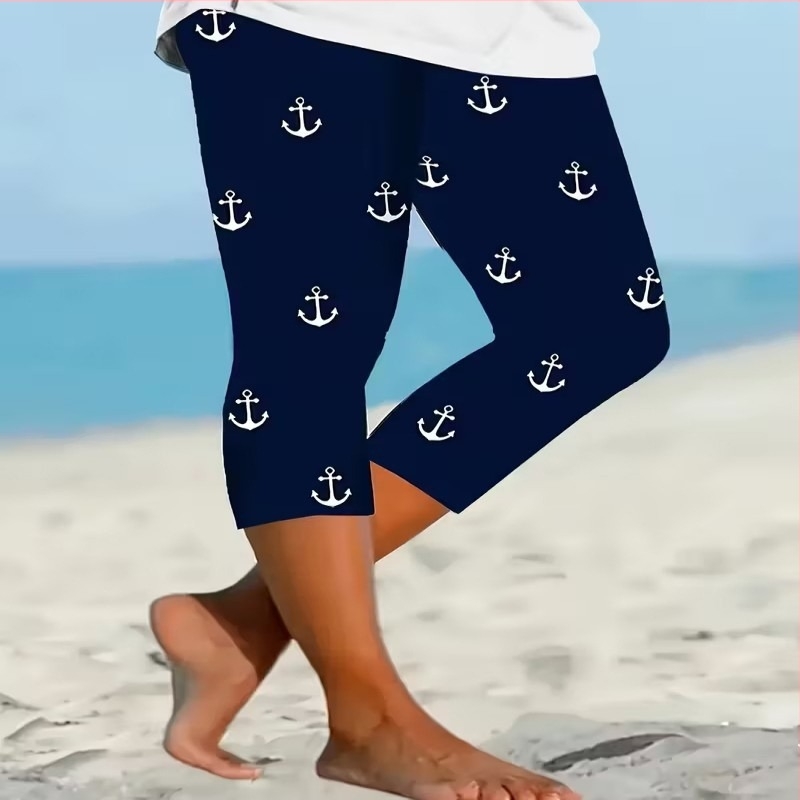 2026 Ženske capri hlače za jogu s anchor otiskom, tanke, slim fit, Milk Silk tkanina
