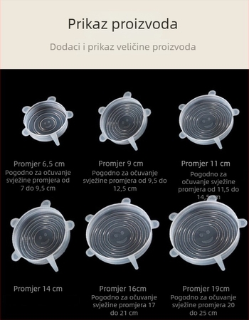 Poklopac od silikona prehrambene kvalitete, univerzalni, višekratno upotrebljivi, zatvarački poklopac za kućne zdjele
