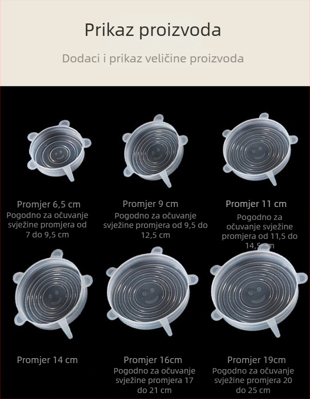 Poklopac od silikona prehrambene kvalitete, univerzalni, višekratno upotrebljivi, zatvarački poklopac za kućne zdjele
