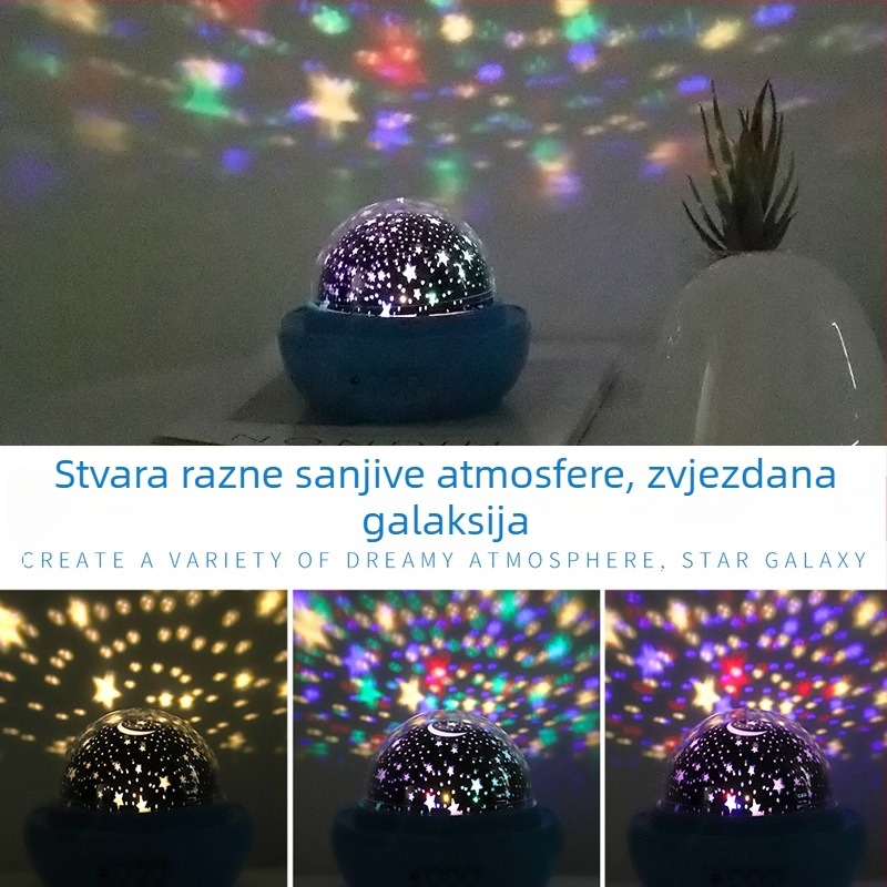 Jagodna lampa sa zvjezdanom nebom, romantična rotirajuća noćna svjetiljka s projekcijom, nježna prema očima za dječji rođendan