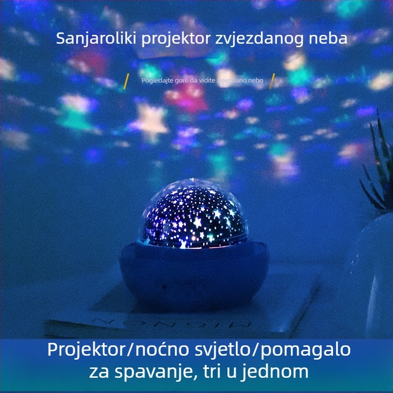 Jagodna lampa sa zvjezdanom nebom, romantična rotirajuća noćna svjetiljka s projekcijom, nježna prema očima za dječji rođendan