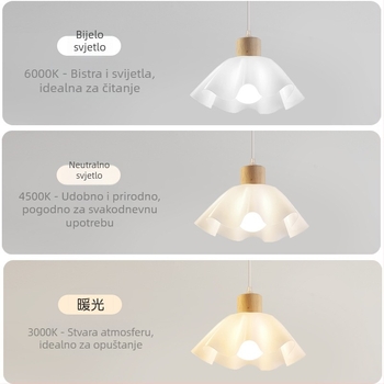 Drveni luster krem boje, s oblikom latice, modernog minimalističkog stila, s jednim glavnim tijelom, za spavaću sobu i restoran