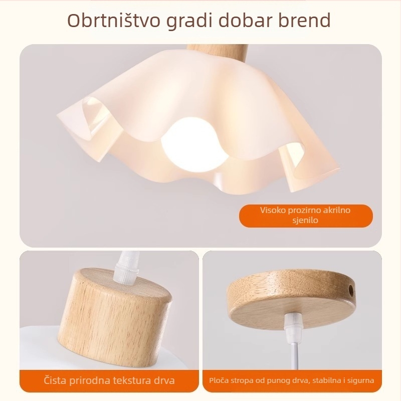 Drveni luster krem boje, s oblikom latice, modernog minimalističkog stila, s jednim glavnim tijelom, za spavaću sobu i restoran