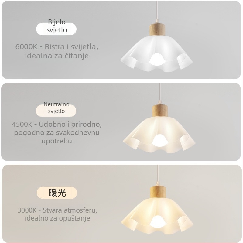 Drveni luster krem boje, s oblikom latice, modernog minimalističkog stila, s jednim glavnim tijelom, za spavaću sobu i restoran
