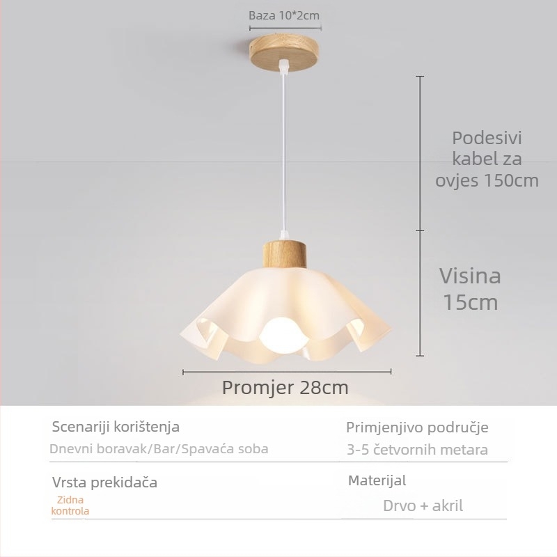 Drveni luster krem boje, s oblikom latice, modernog minimalističkog stila, s jednim glavnim tijelom, za spavaću sobu i restoran