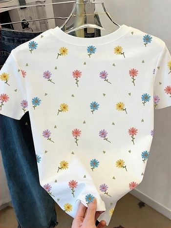 Ženski tiskani T-shirt s kratkim rukavima, okrugli izrez, motiv maslačka, slobodan kroj, svakodnevno nošenje, ljeto 2026