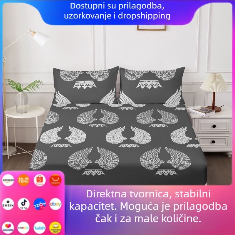 Flanelni set posteljine s geometrijskim uzorkom, 4-djelni, za sva godišnja doba, veličina kreveta 1,5 m
