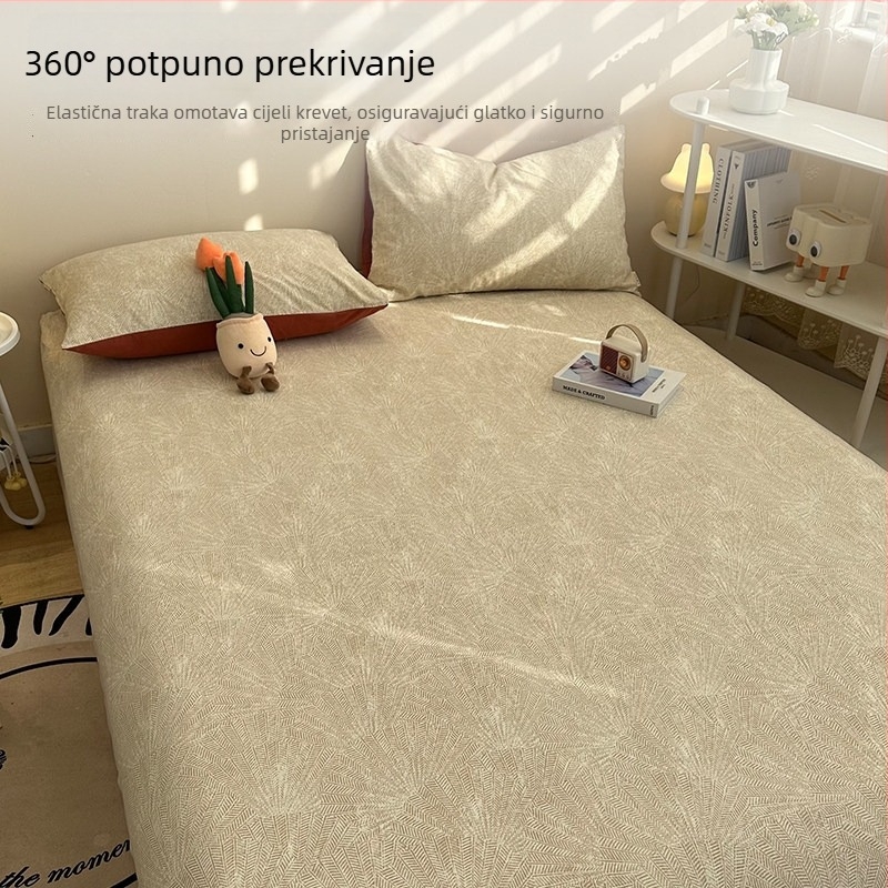 3-dijelni set posteljine od 100% pamuka: napinjajuća plahhta, prekrivač kreveta i jastučnice, pogodan za sve sezone, debeo za jesen/zimu, model 2026