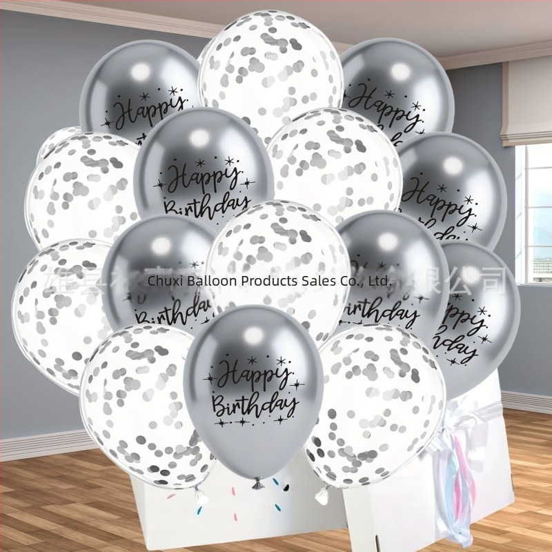 12-inčni latex baloni s metalnim otiskom 'Happy Birthday' – srebrni, za dekoraciju zabave