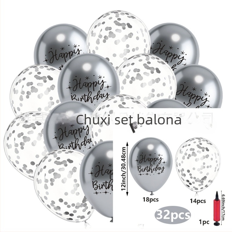 12-inčni latex baloni s metalnim otiskom 'Happy Birthday' – srebrni, za dekoraciju zabave