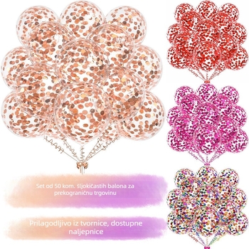 Set prozirnih latex balona promjera 12 inča, 50 komada, s šarenim folijskim šljokicama