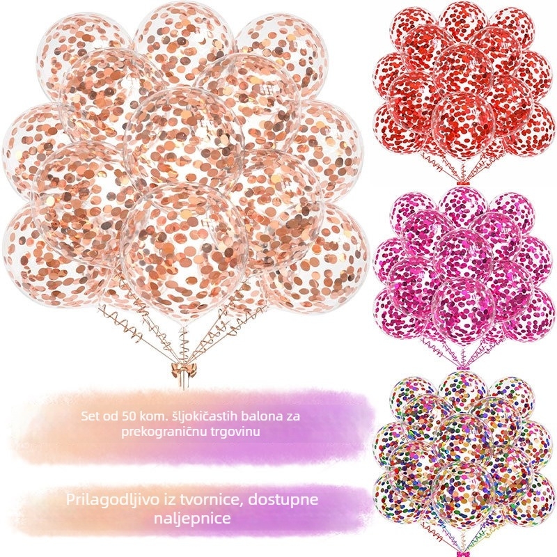 Set prozirnih latex balona promjera 12 inča, 50 komada, s šarenim folijskim šljokicama