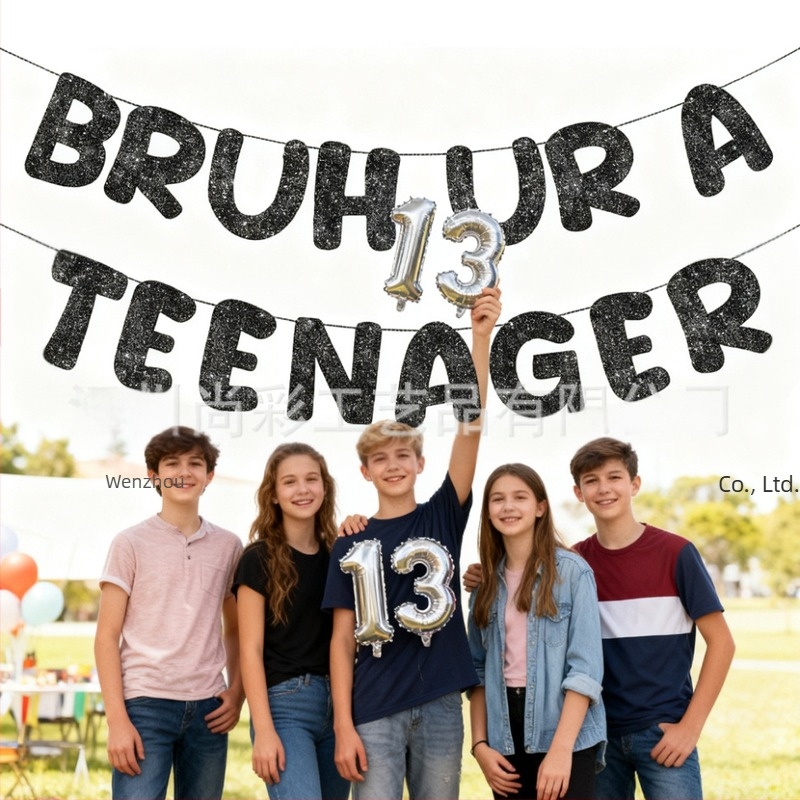 Bruh, ti si tinejdžer - Crni sjajni banner za 13. rođendan